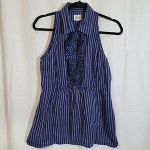 Converse One Star Blue Striped Sleeveless Ruffle Blouse XL